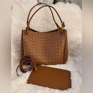 Elegant Brown Woven Leather Tote